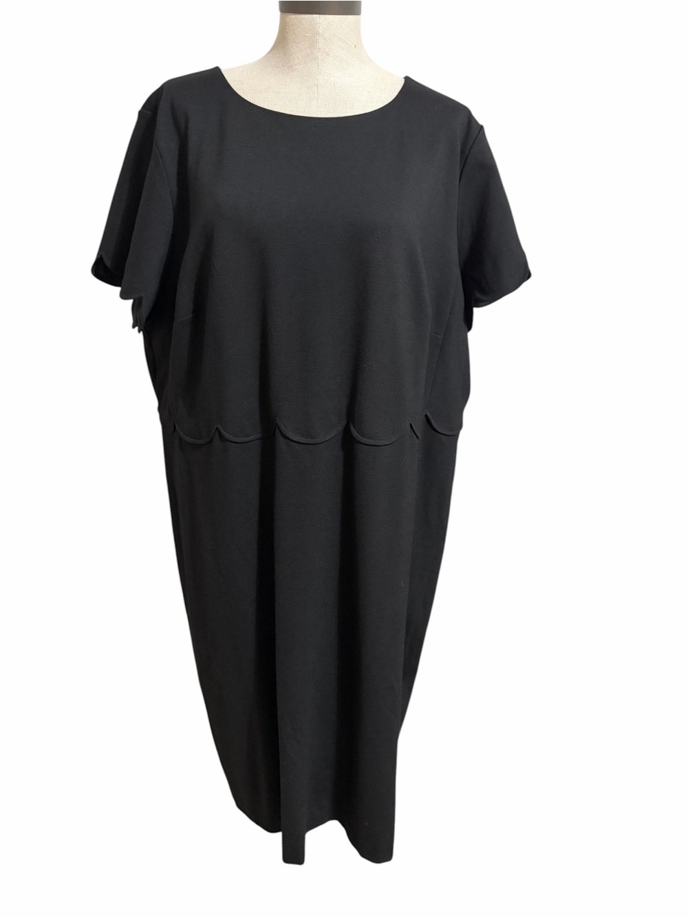 Talbots Black Short-Sleeve Midi Dress w Scallop Waist‎ Minimalist Classy Sz 20W